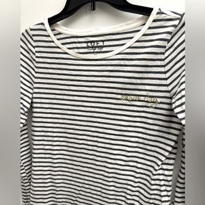 Loft Snow Day Tee Shirt Size Small Black White Striped